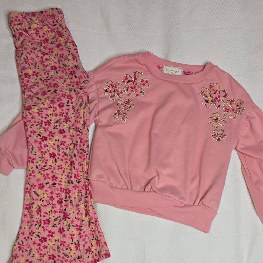 btween Pink Floral Shirt And Bottoms Set